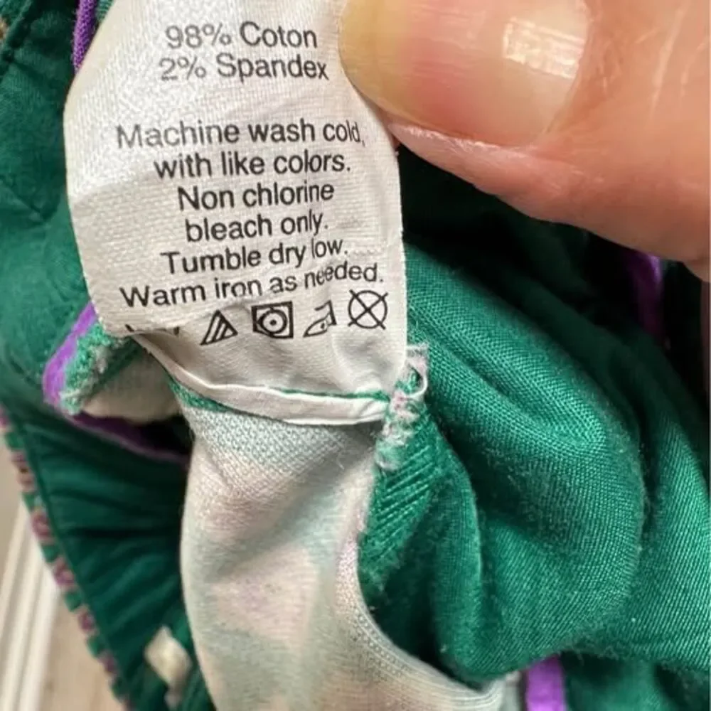 J.Crew Stretch Green Purple Medallion Print Pants Size 4 Cotton Ankle